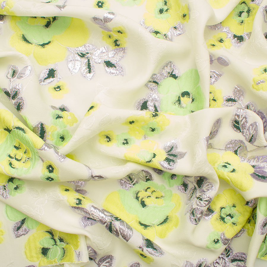 Yellow & Green Floral Silk Jacquard Cloqué