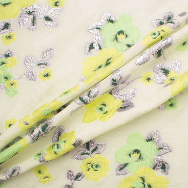 Yellow & Green Floral Silk Jacquard Cloqué