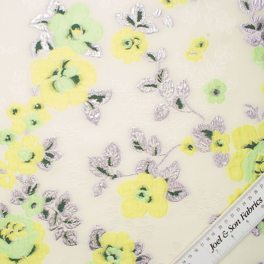 Yellow & Green Floral Silk Jacquard Cloqué