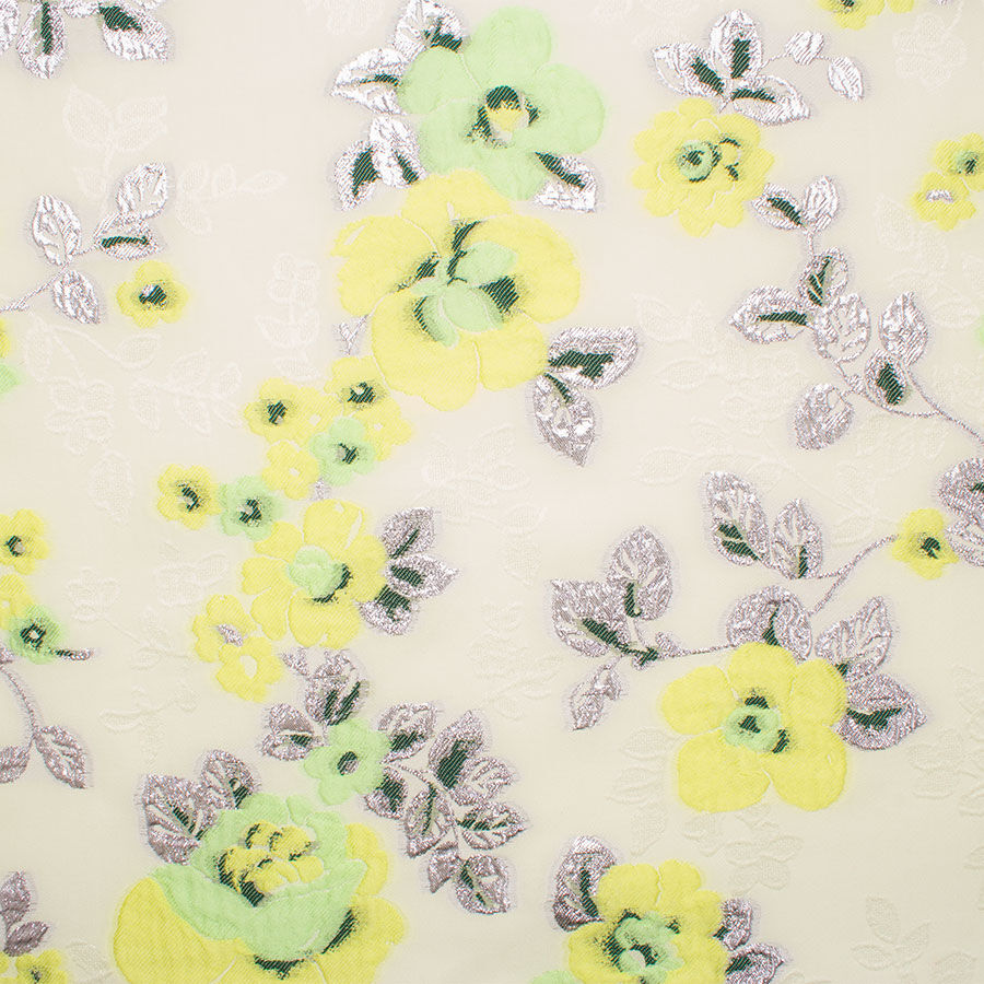Yellow & Green Floral Silk Jacquard Cloqué