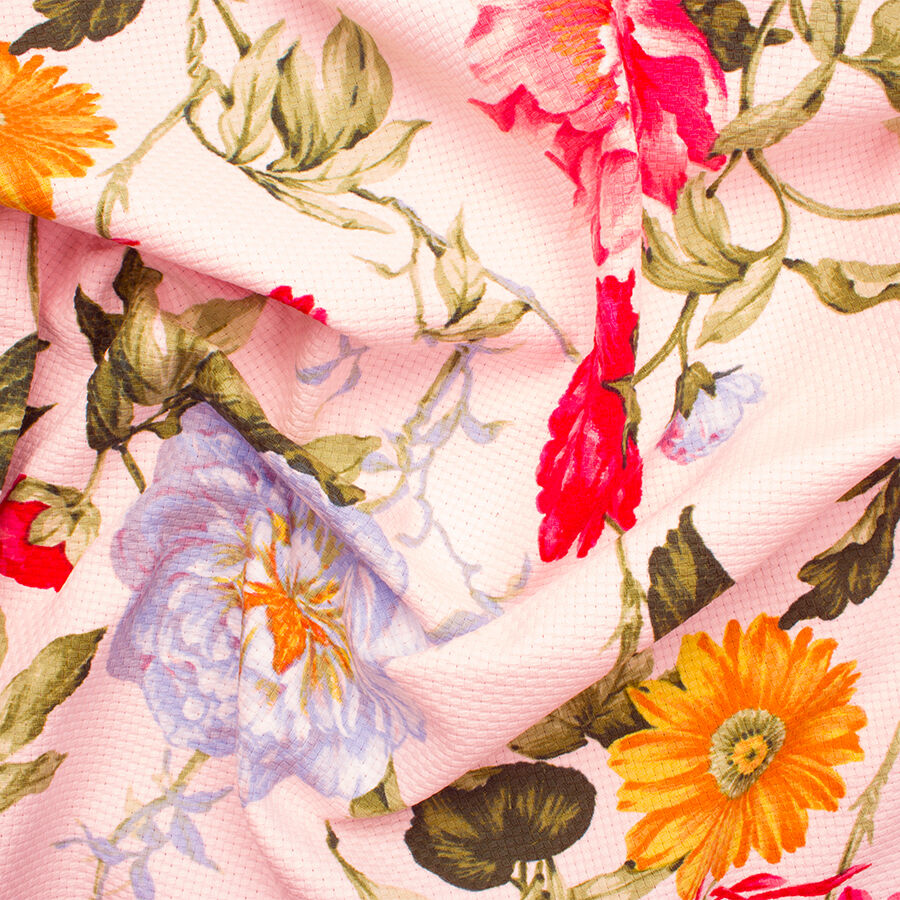 Pale Pink Floral Printed Cotton Piqué