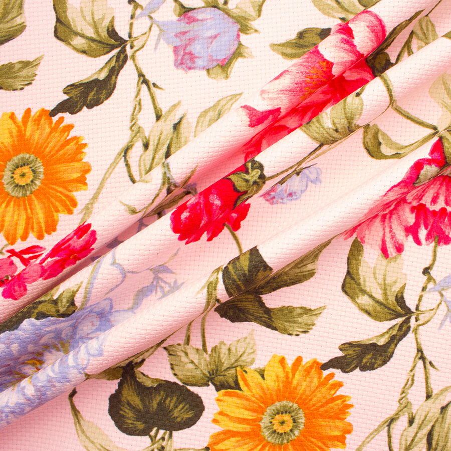 Pale Pink Floral Printed Cotton Piqué