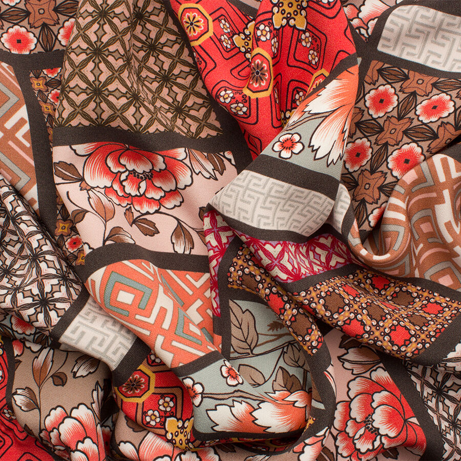 Brown Multi Printed Silk Crêpe Cady