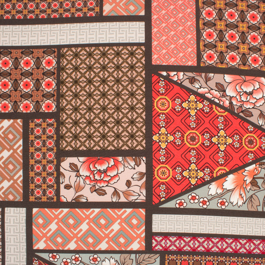 Brown Multi Printed Silk Crêpe Cady