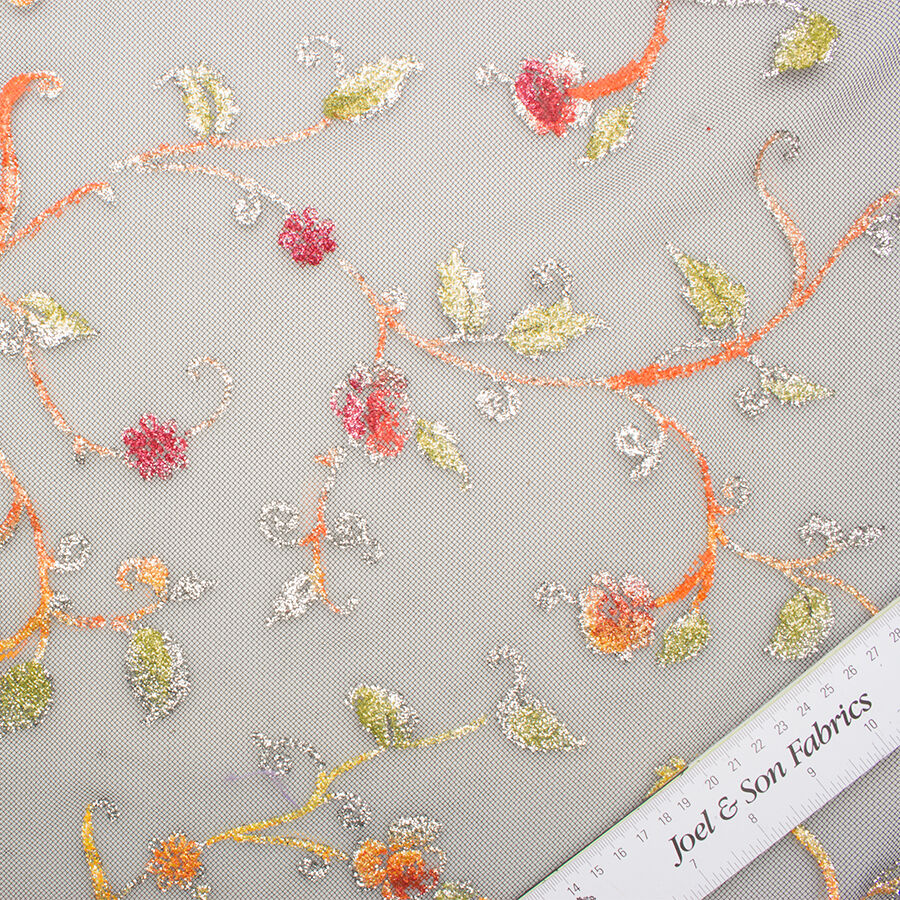 Black/Multi Floral Flocked Tulle