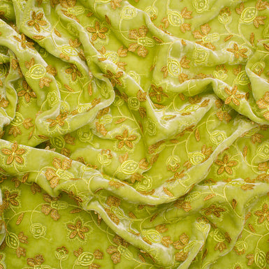Lime Green Floral Embroidered Velvet