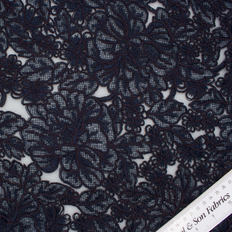 Midnight Blue Embroidered Tulle