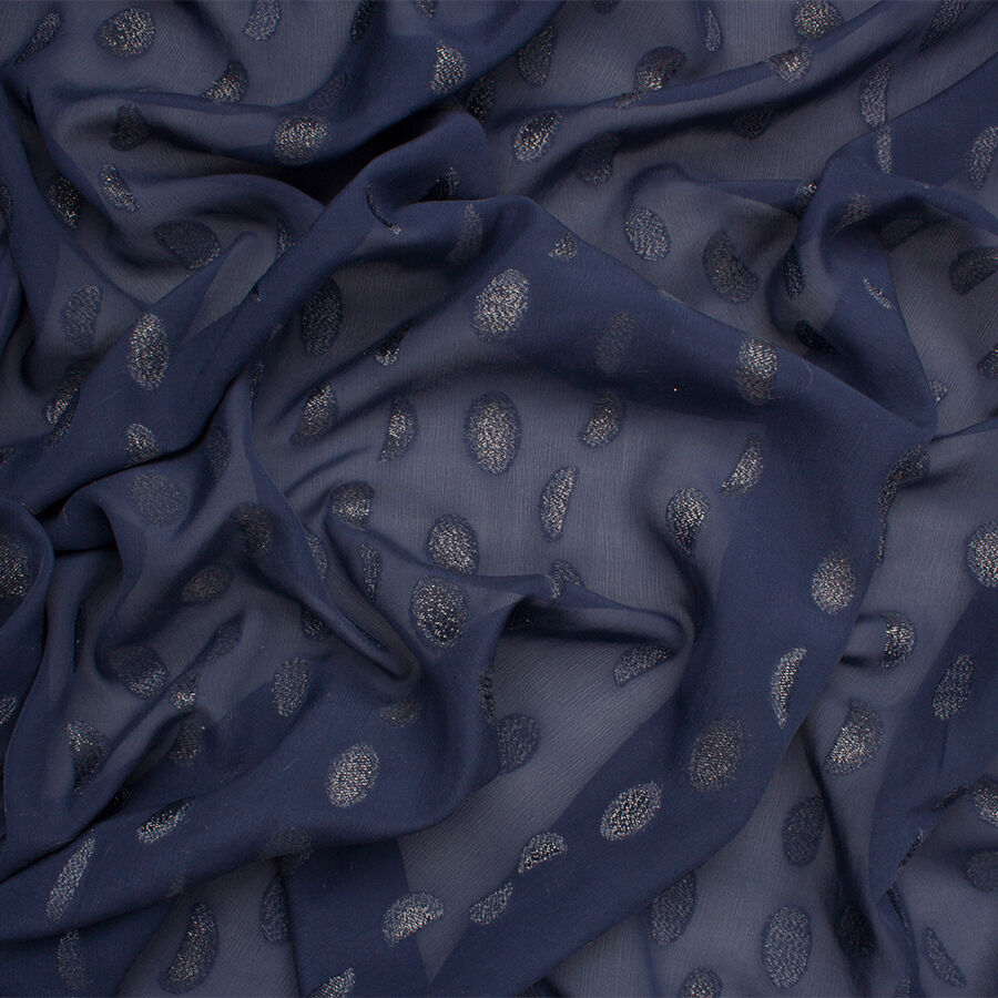Navy Blue Metallic Silk Jacquard