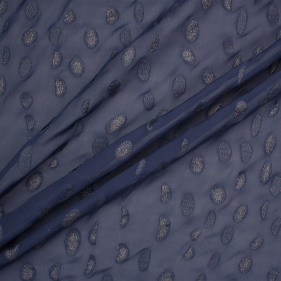 Navy Blue Metallic Silk Jacquard