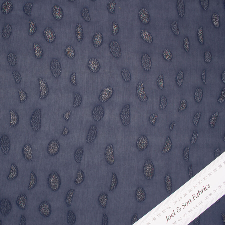 Navy Blue Metallic Silk Jacquard