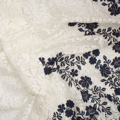 Navy Blue Embroidered Ivory Tulle