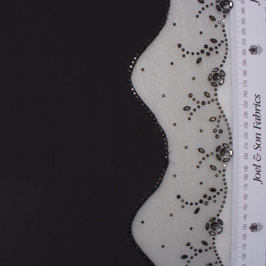 Dark Grey Swarovski Trimmed Silk Crepe de Chine