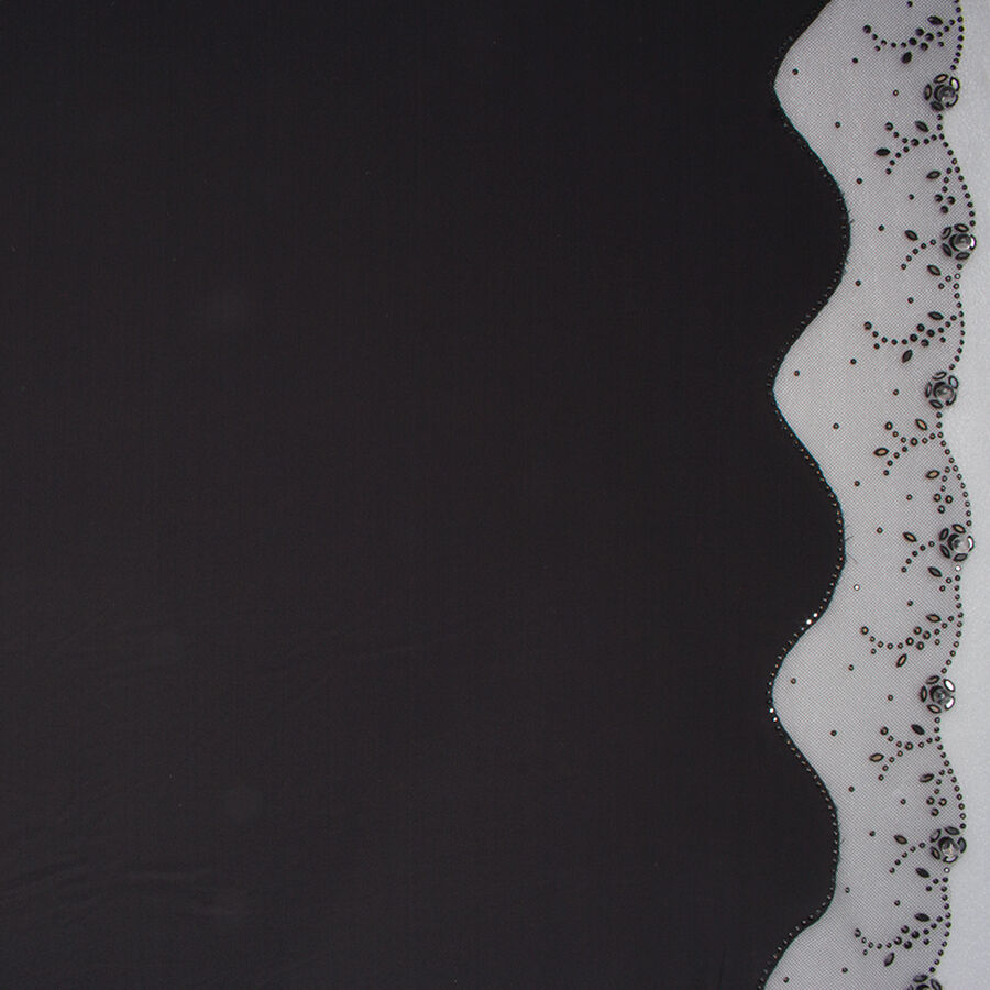 Dark Grey Swarovski Trimmed Silk Crepe de Chine