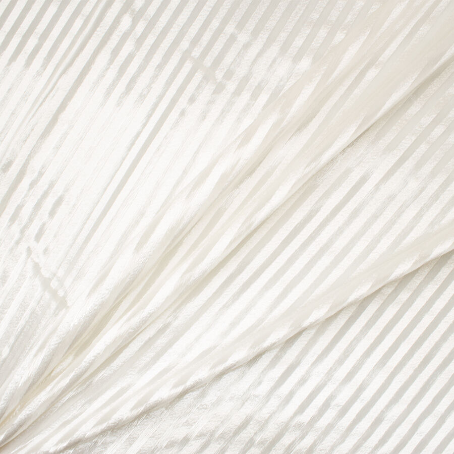 Ivory Striped Laminated Velvet | Luminous Fabric