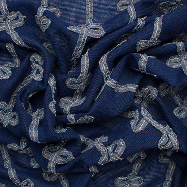 Denim Blue Embroidered Wool