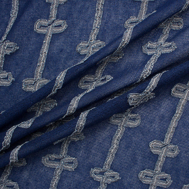 Denim Blue Embroidered Wool