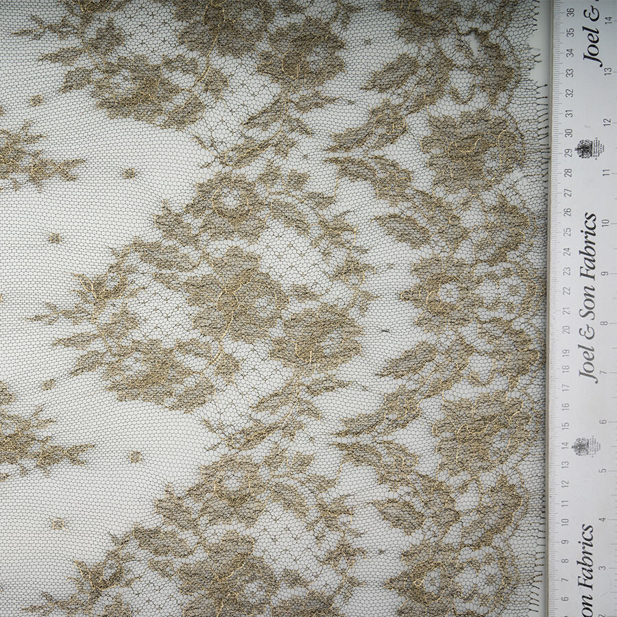 Dark Grey / Gold Metallic Chantilly Lace