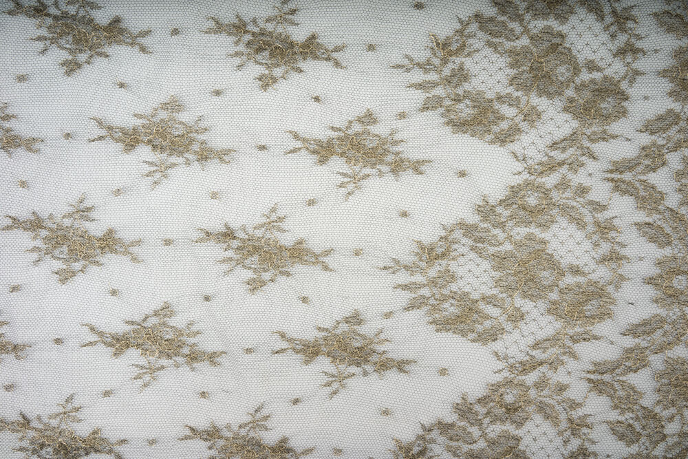 Dark Grey / Gold Metallic Chantilly Lace