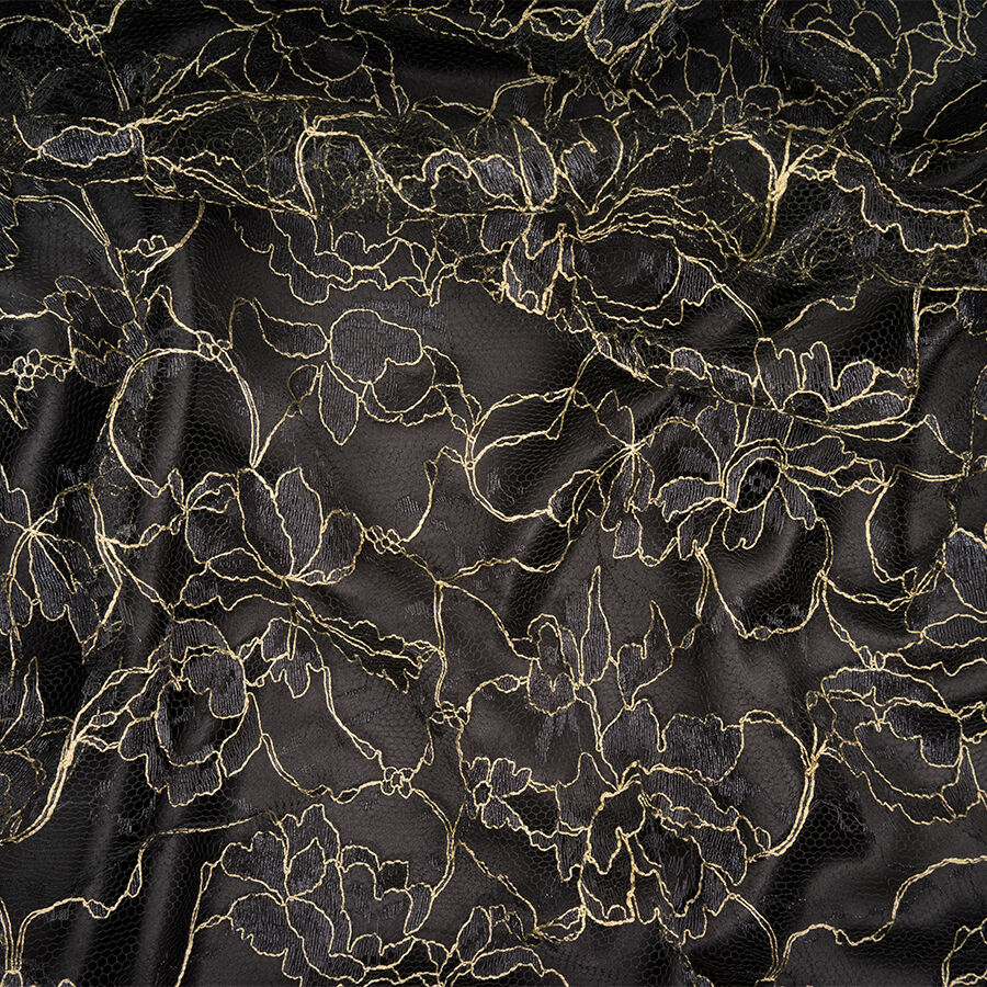 Dark Grey / Gold Metallic Chantilly Lace