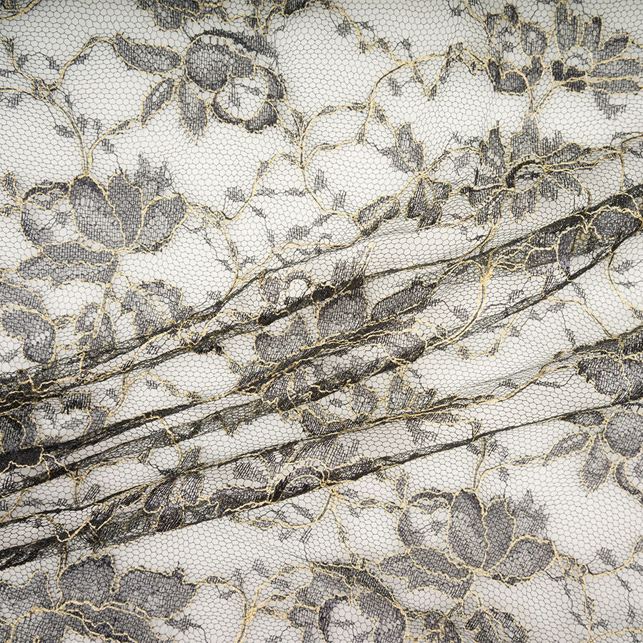 Dark Grey / Gold Metallic Chantilly Lace
