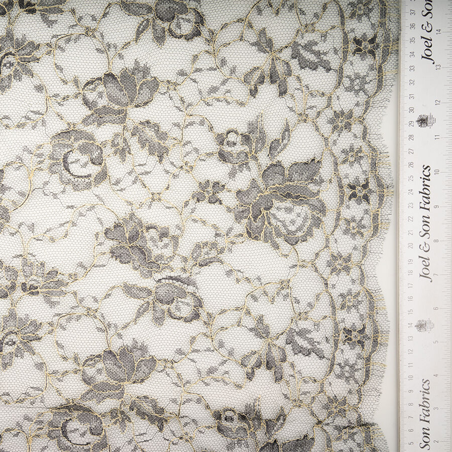 Dark Grey / Gold Metallic Chantilly Lace