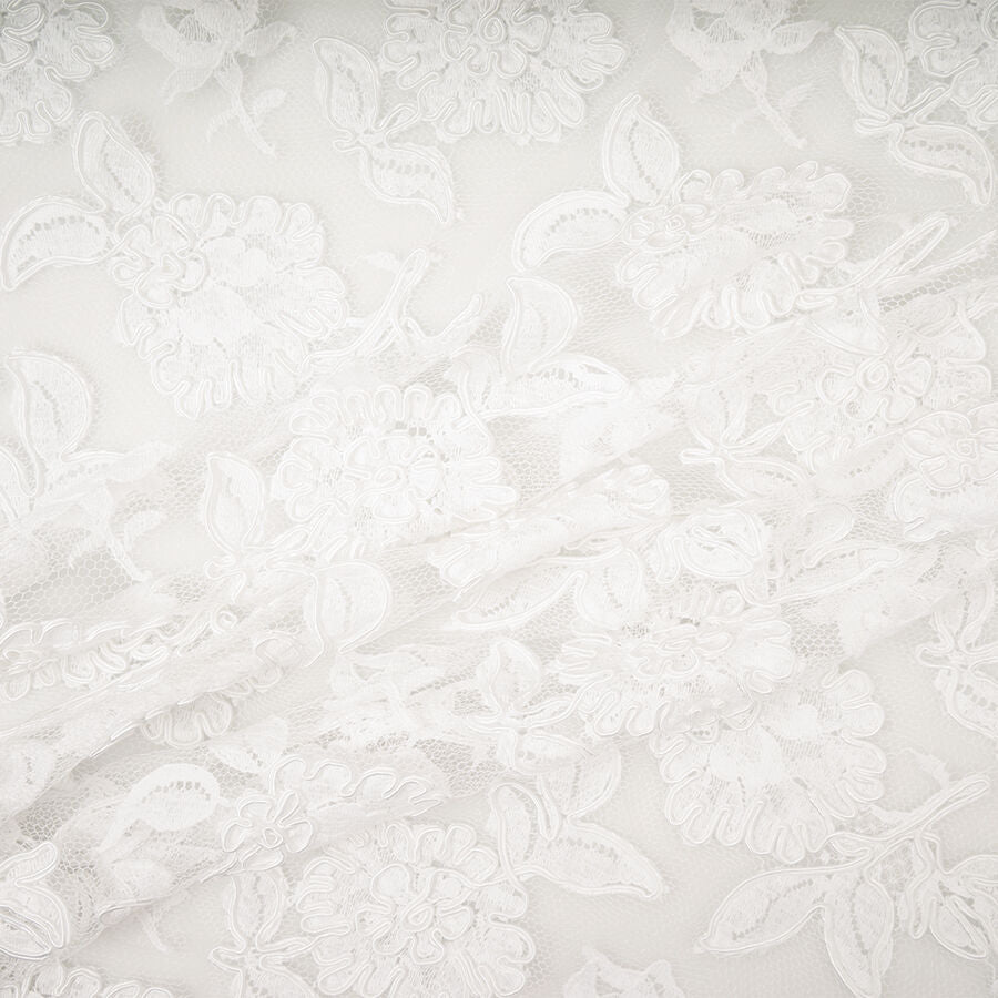 Pure White Floral Corded Lace