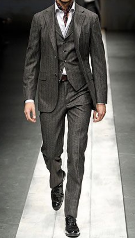 Grey Striped Cashmere & Silk Suiting  (A 3m Piece)