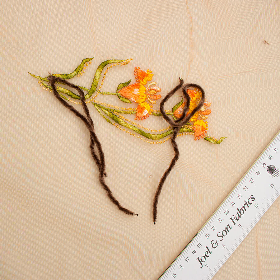 Floral Floral Embroidered Orange Tulle