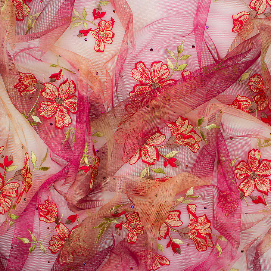 Multi-Coloured Floral Embroidered Tulle