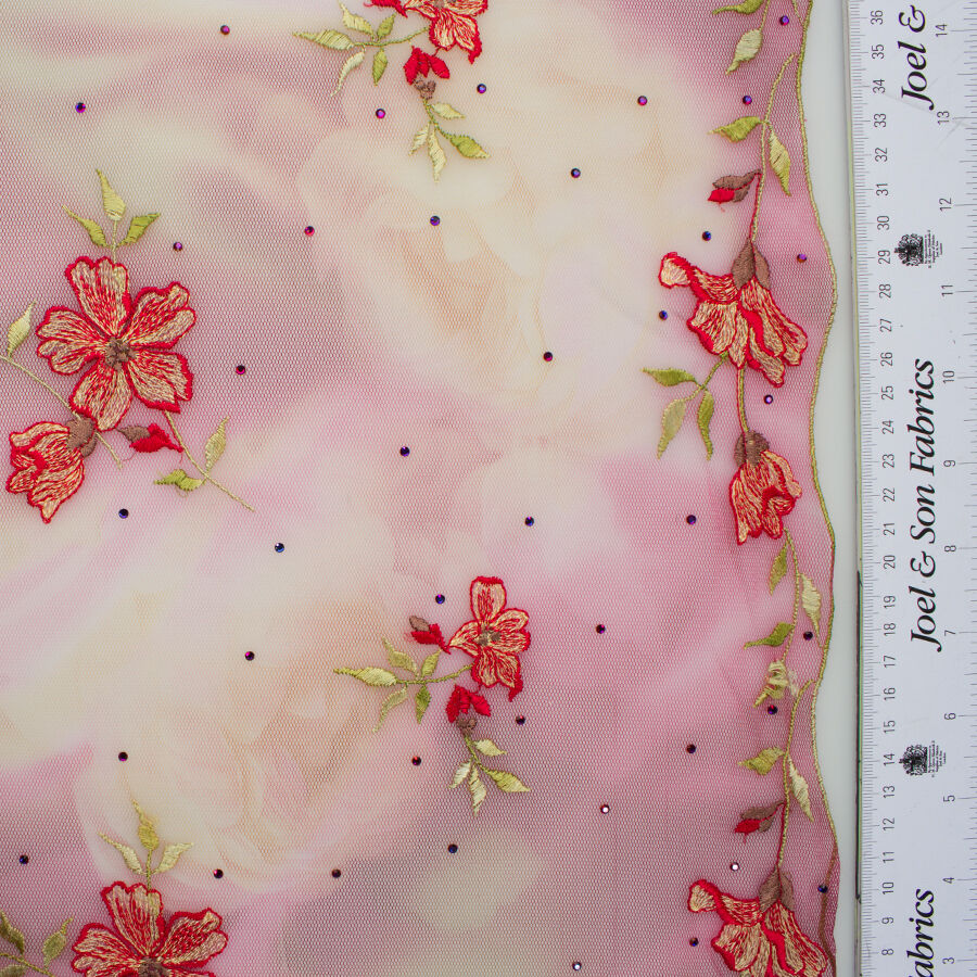 Multi-Coloured Floral Embroidered Tulle