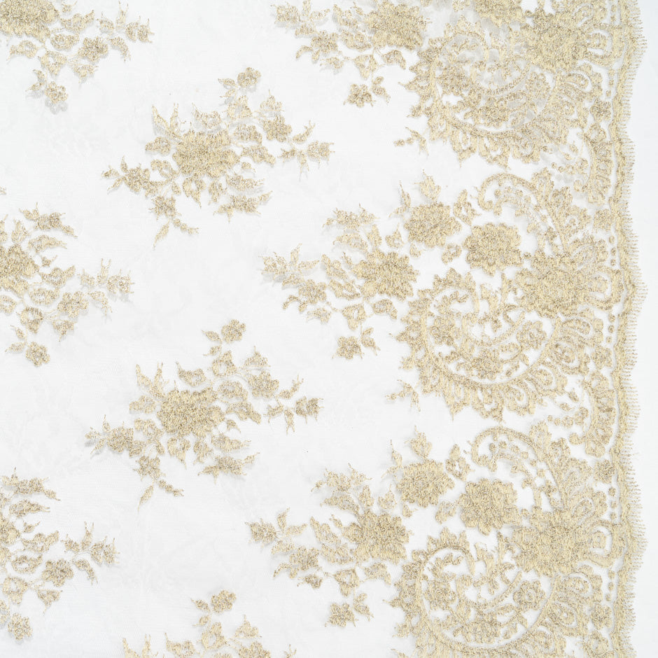 White/Gold Raschel Embroidered Tulle