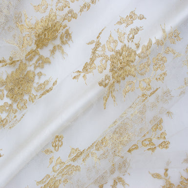 White/Gold Raschel Embroidered Tulle