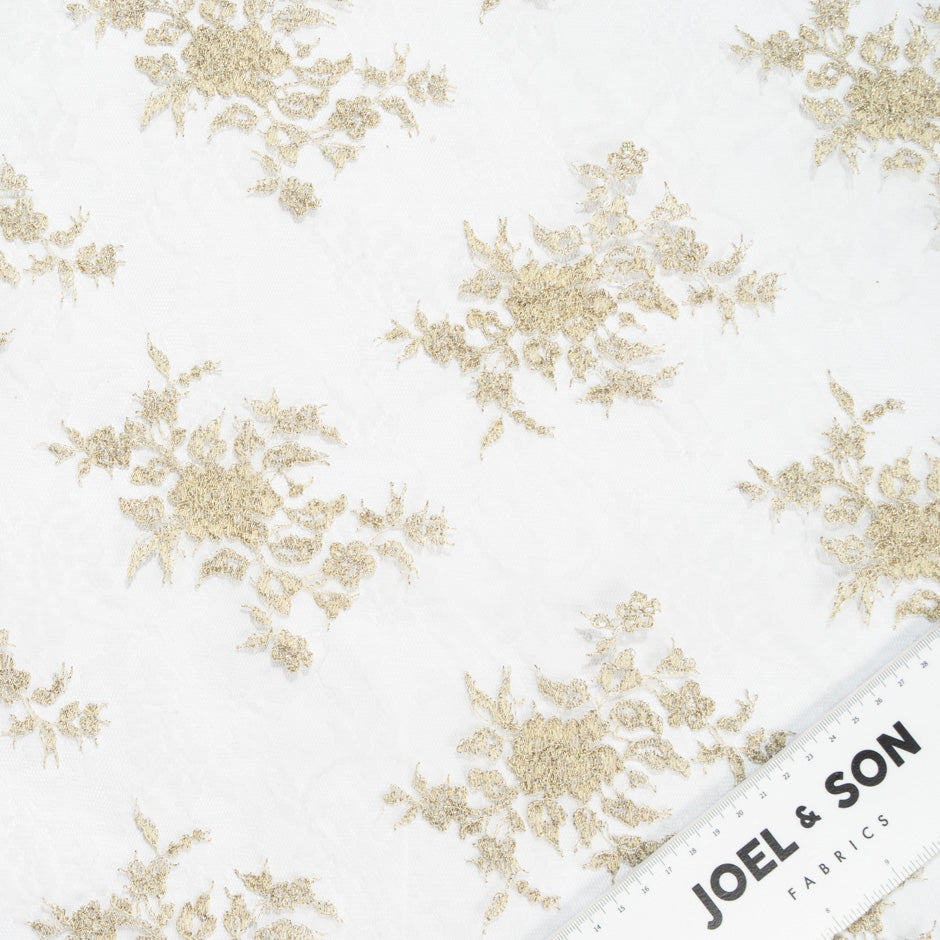 White/Gold Raschel Embroidered Tulle