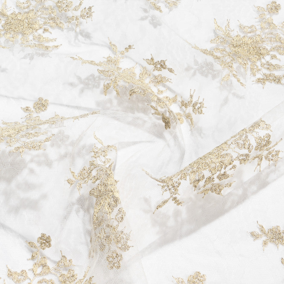 White/Gold Raschel Embroidered Tulle