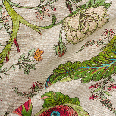 Multi Floral Printed Oatmeal Linen