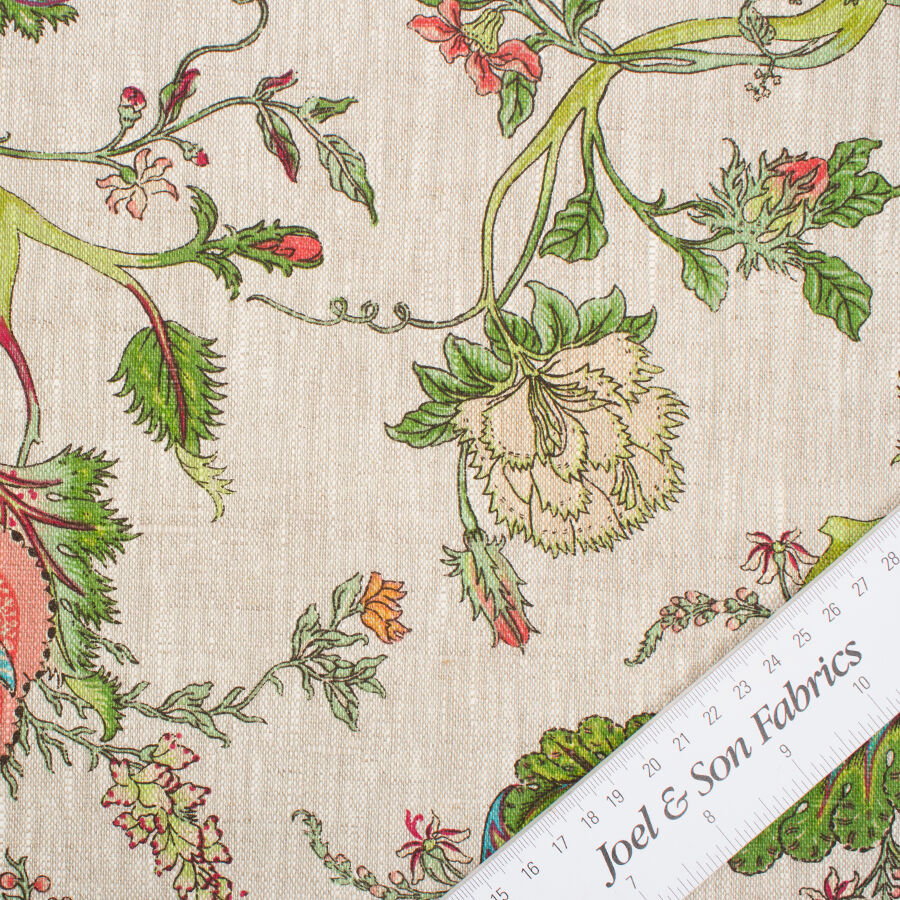 Multi Floral Printed Oatmeal Linen