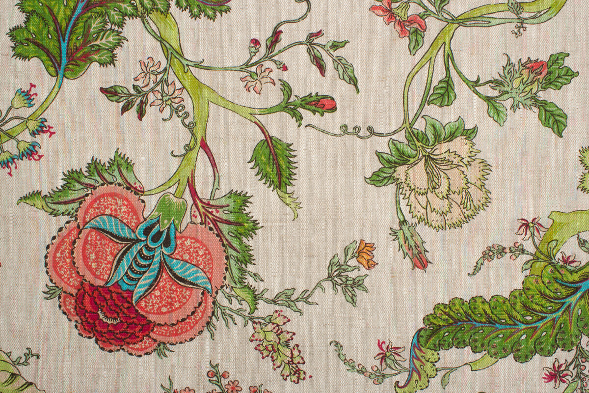 Multi Floral Printed Oatmeal Linen