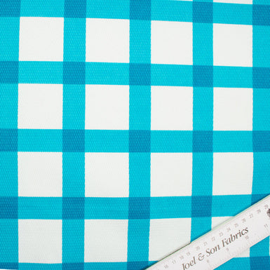 Turquoise & White Checkered Cotton Piqué