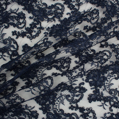 Midnight Blue Heavy Corded Cotton Lace