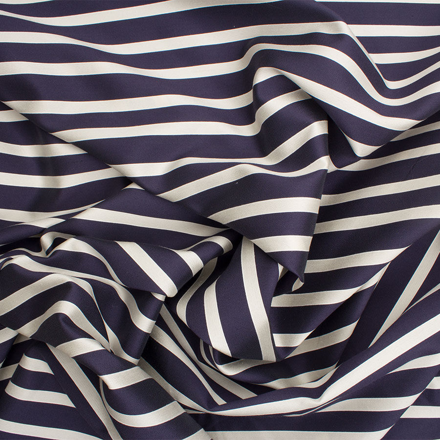 Midnight Blue & Cream Striped Duchess Satin