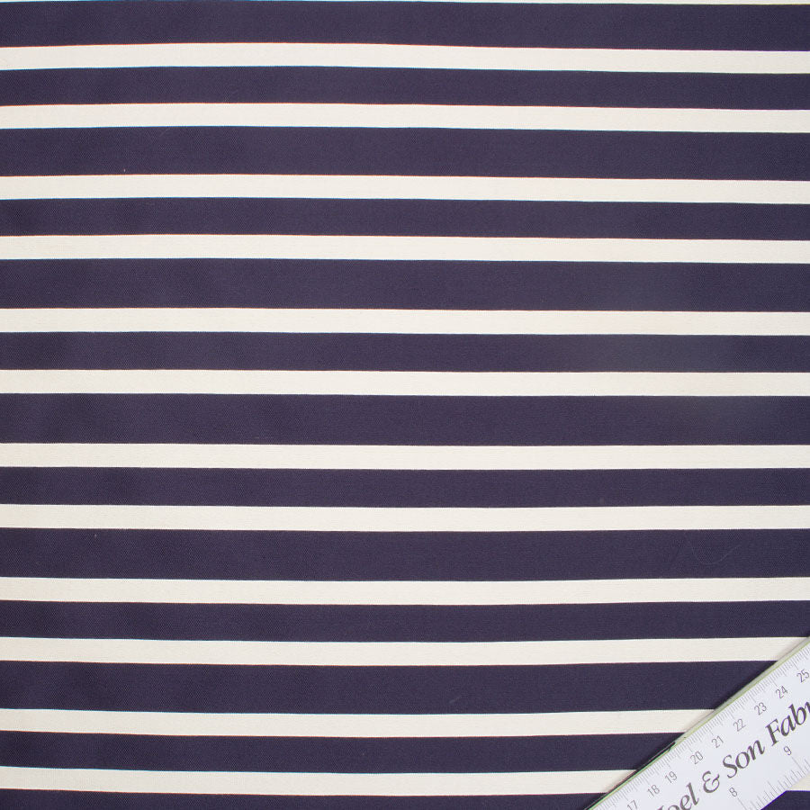 Midnight Blue & Cream Striped Duchess Satin