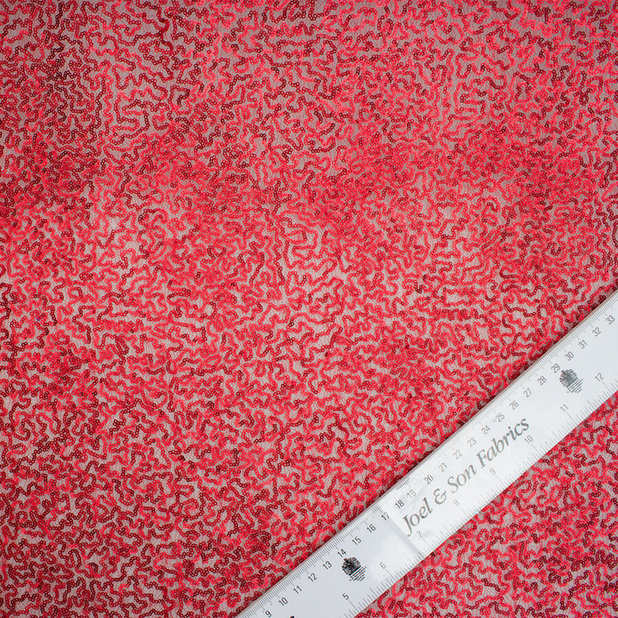 Cherry Red Micro Sequinned Embroidered Tulle