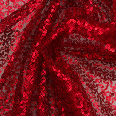 Cherry Red Micro Sequinned Embroidered Tulle