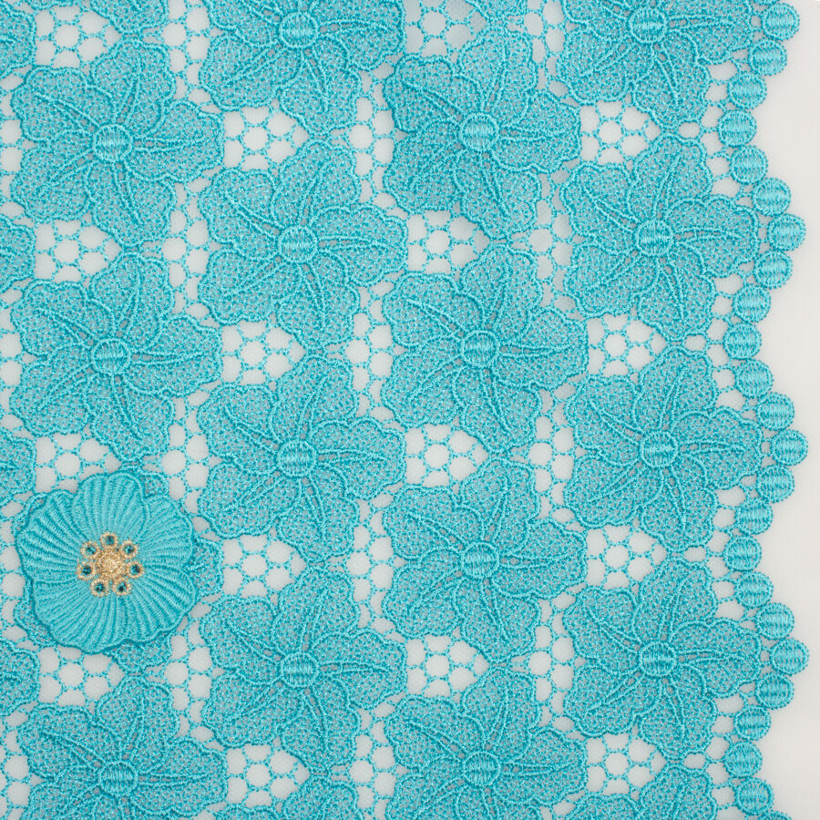 Turquoise Floral Embroidered Tulle