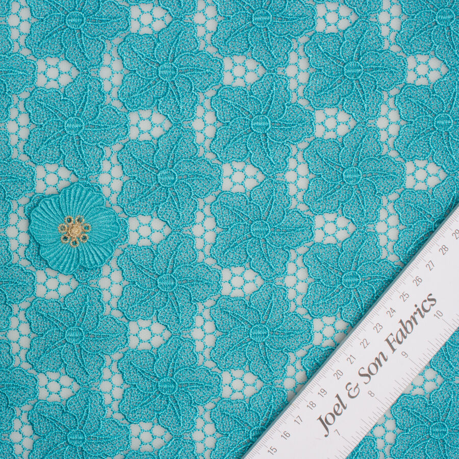Turquoise Floral Embroidered Tulle