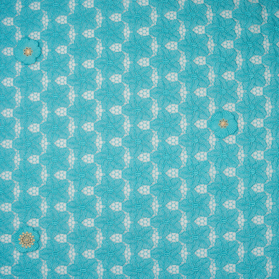 Turquoise Floral Embroidered Tulle