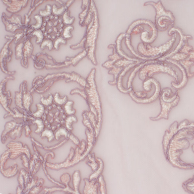 Old Rose Pink Embroidered Double Tulle (A 2.15m Piece)