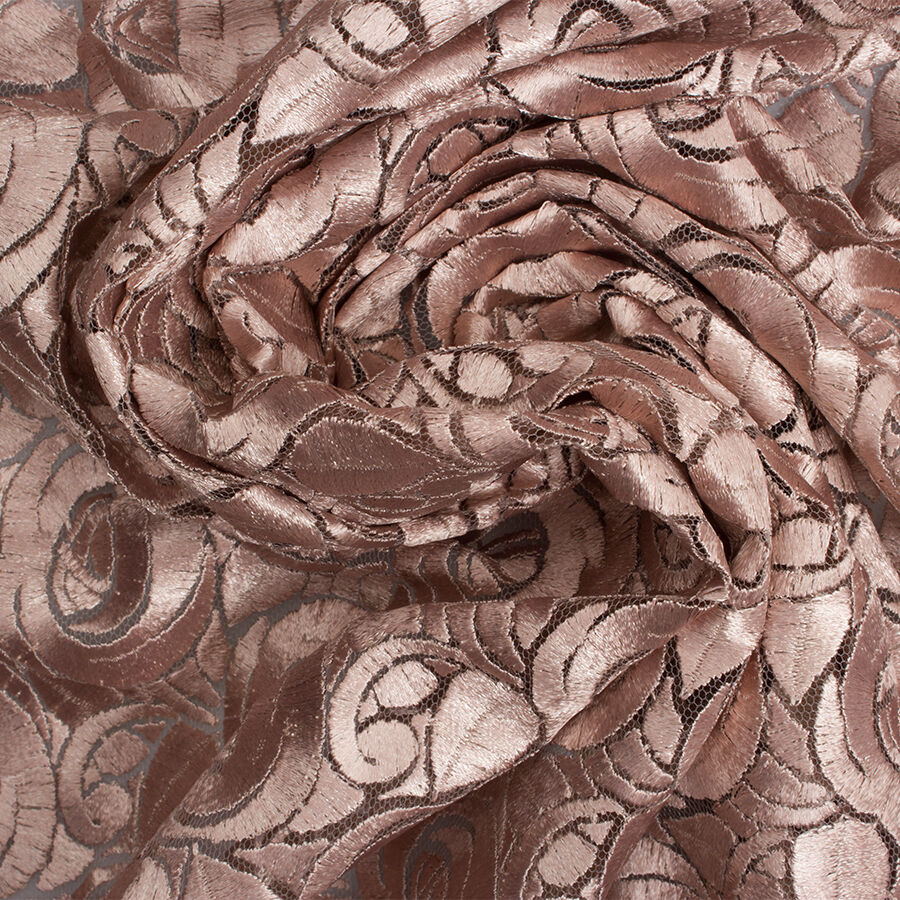 Dusty Pink Floral Lacquer Embroidered Tulle