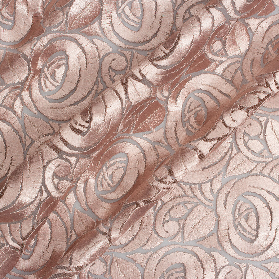 Dusty Pink Floral Lacquer Embroidered Tulle