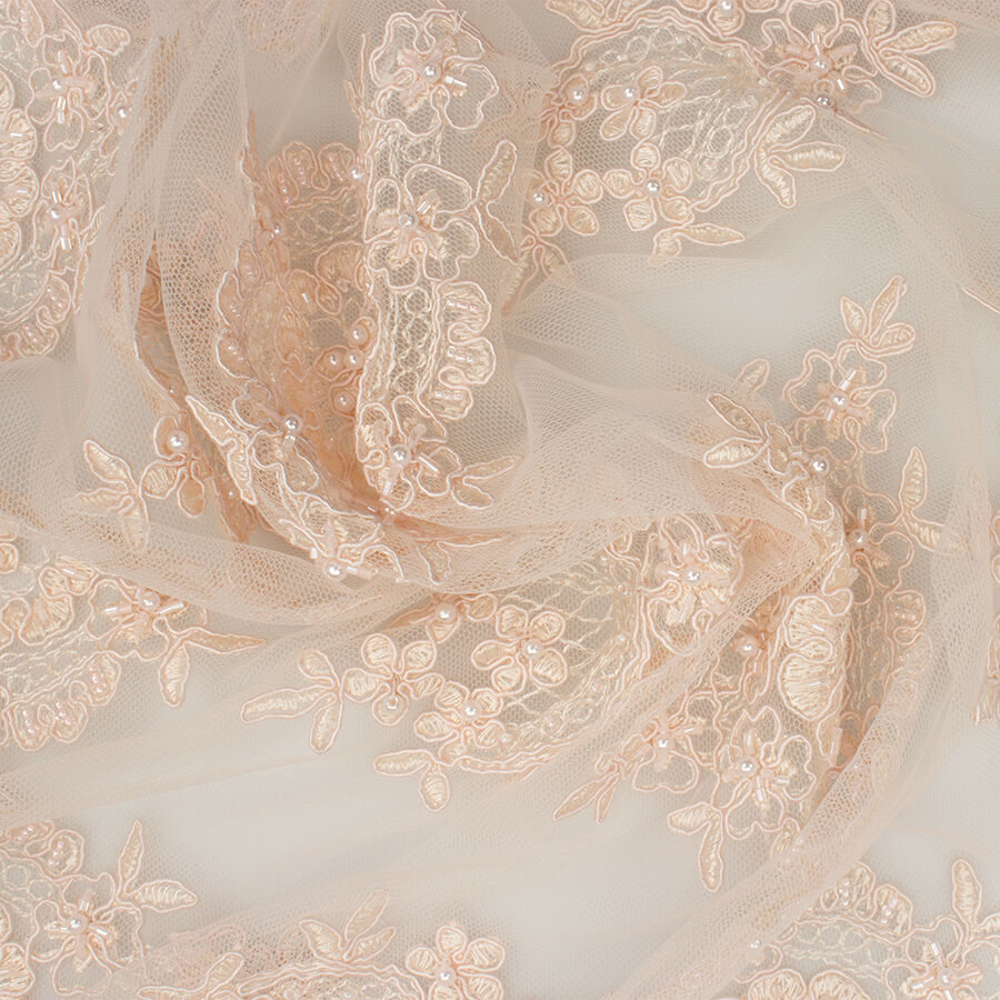 Soft Blush Floral Embroidered Tulle